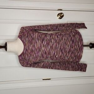 Koppen Purple Green Space Dye Long Sleeve Activewear Shirt Size S